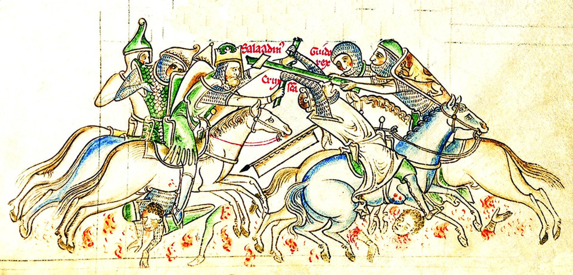 Saladin seizes the True Cross at Hattin, 1187 — Matthew Paris, Chronica Maiora